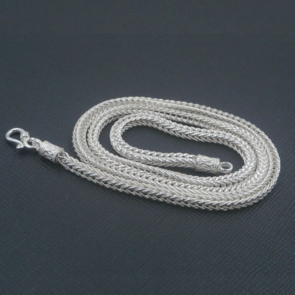 4MM Real Solid 925 Sterling Silver Necklaces Braided Snake Bones Chain 20"-24"