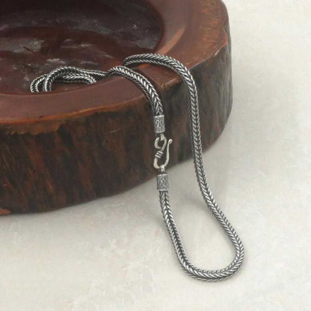 4MM Real Solid 925 Sterling Silver Necklaces Braided Snake Bones Chain 20"-24"
