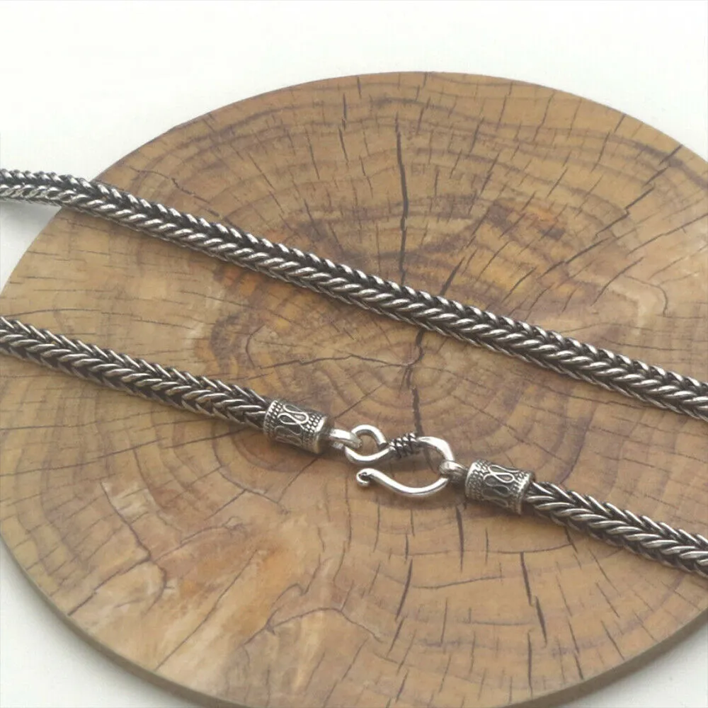 4MM Real Solid 925 Sterling Silver Necklaces Braided Snake Bones Chain 20"-24"