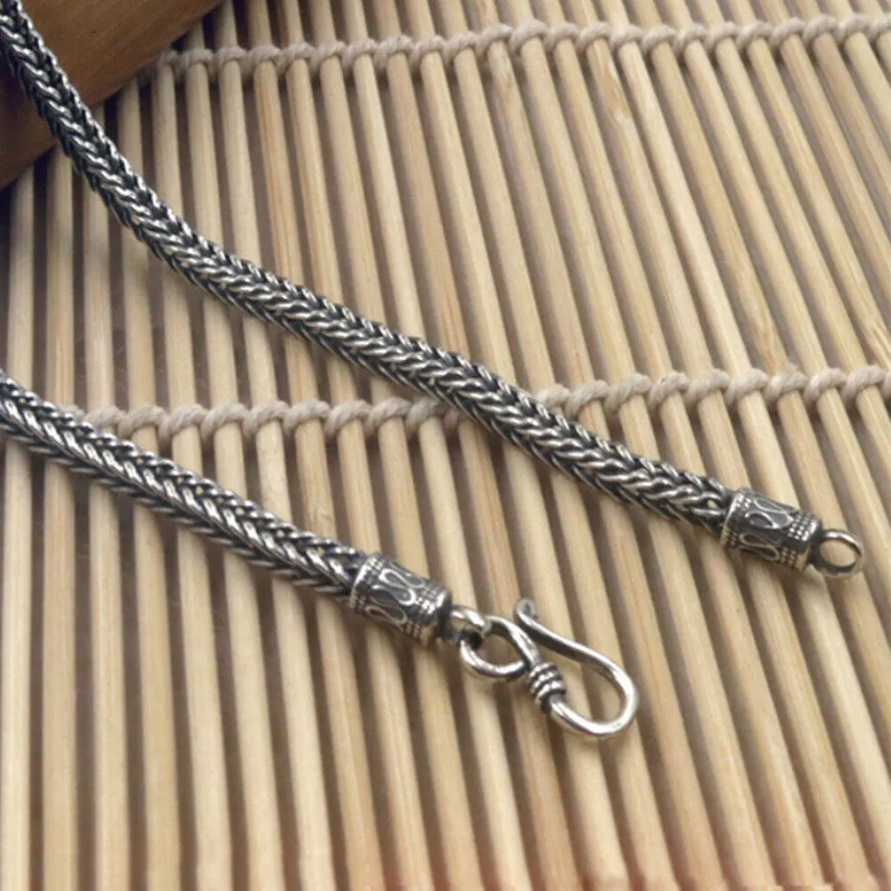 4MM Real Solid 925 Sterling Silver Necklaces Braided Snake Bones Chain 20"-24"