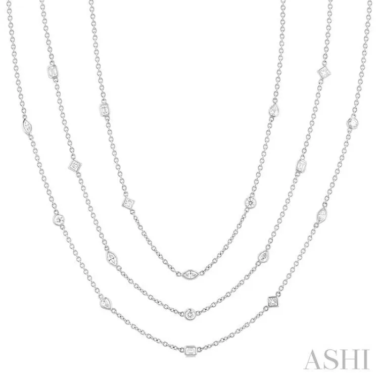 5 ctw Mixed Diamond Cut 60-Inch Station Necklace in 14K White Gold