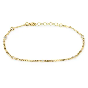 5 Floating Diamond X-Small Curb Chain Bracelet in Yellow Gold