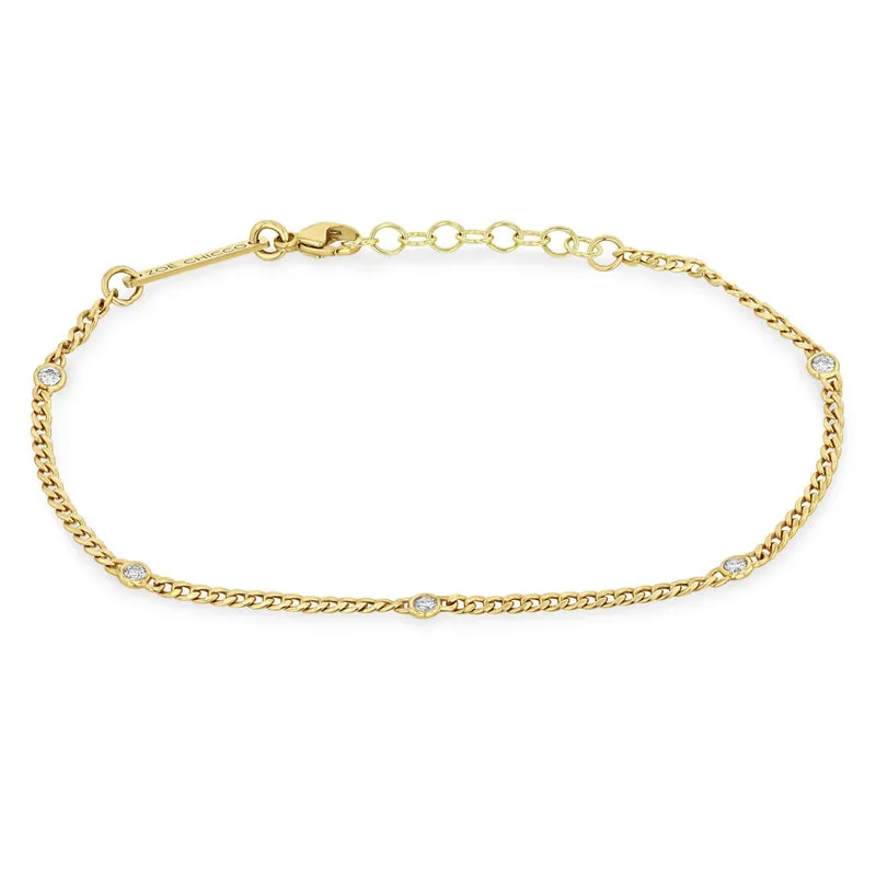 5 Floating Diamond X-Small Curb Chain Bracelet in Yellow Gold