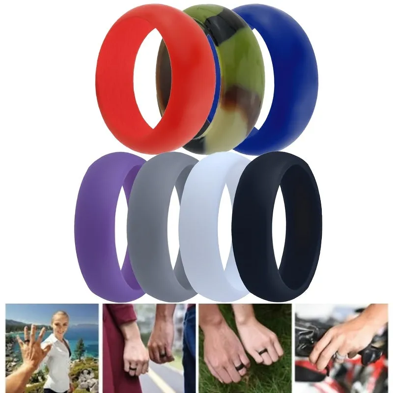7pcs Silicone Wedding Band Rings Men Women Flexible Rubber Ring
