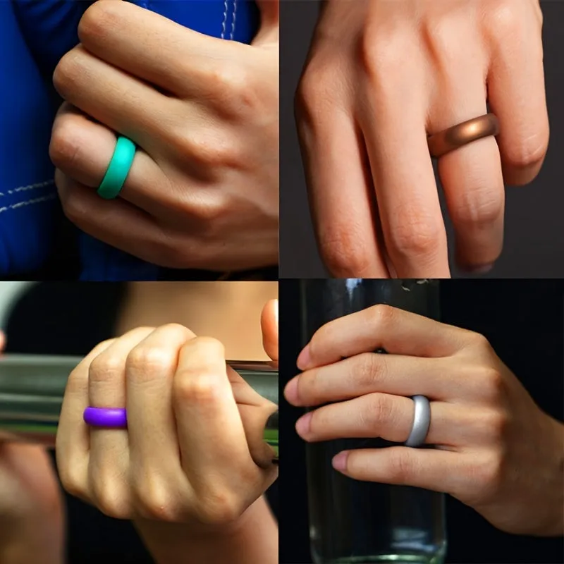 7pcs Silicone Wedding Band Rings Men Women Flexible Rubber Ring