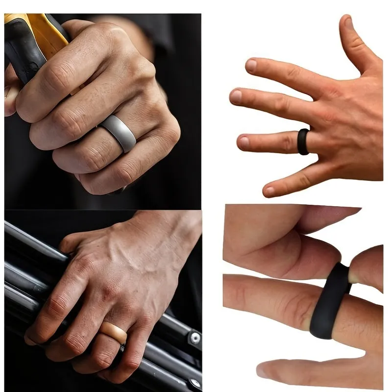 7pcs Silicone Wedding Band Rings Men Women Flexible Rubber Ring
