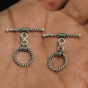 92.5 Sterling Silver 13mm Striped Toggle Clasps