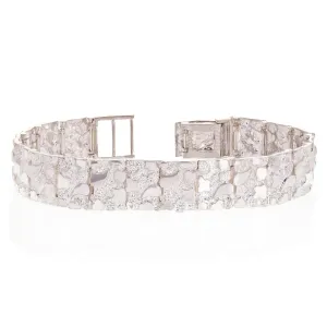 925 Sterling Silver Solid Nugget Bracelet 9" 15mm 38 grams Adjustable