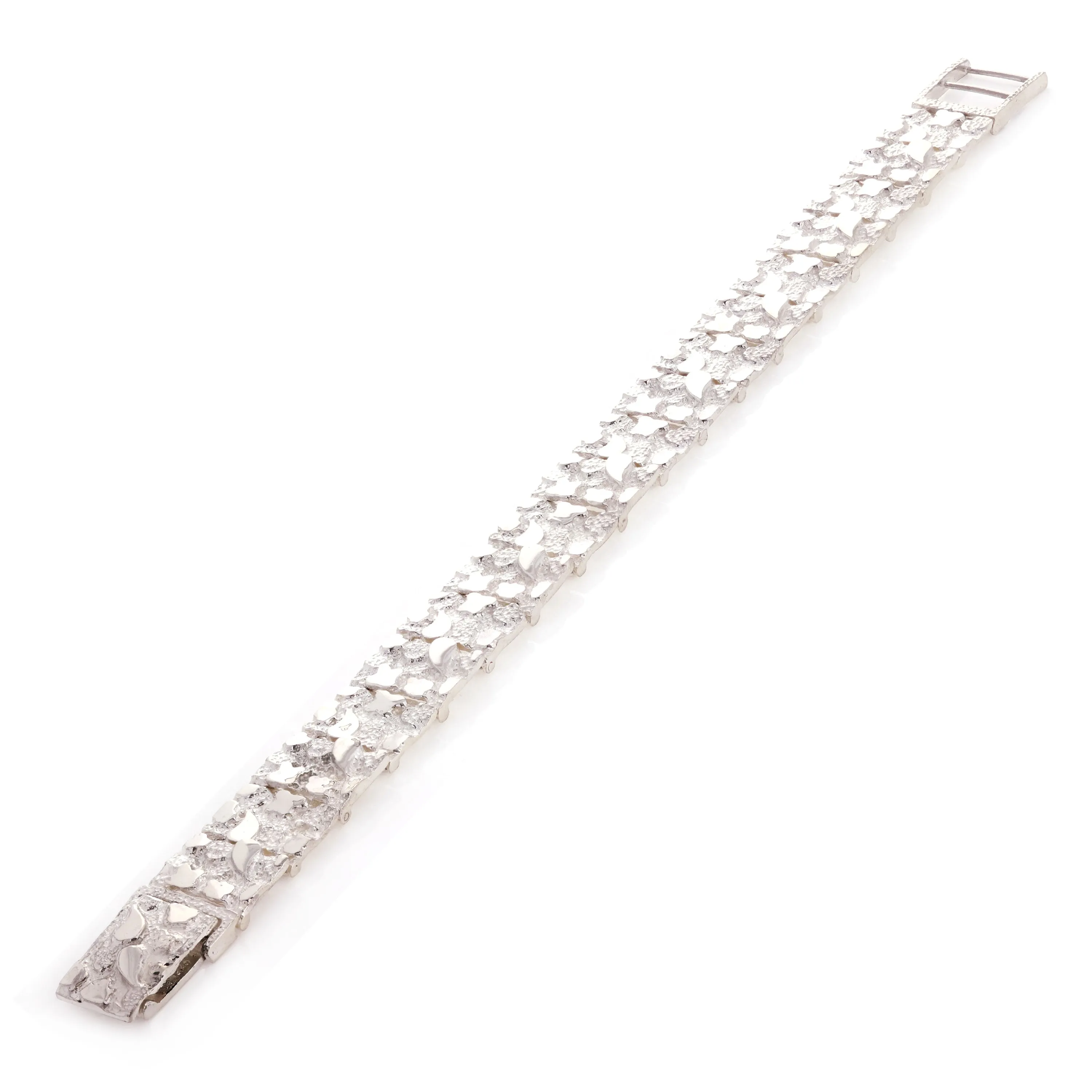 925 Sterling Silver Solid Nugget Bracelet 9" 15mm 38 grams Adjustable