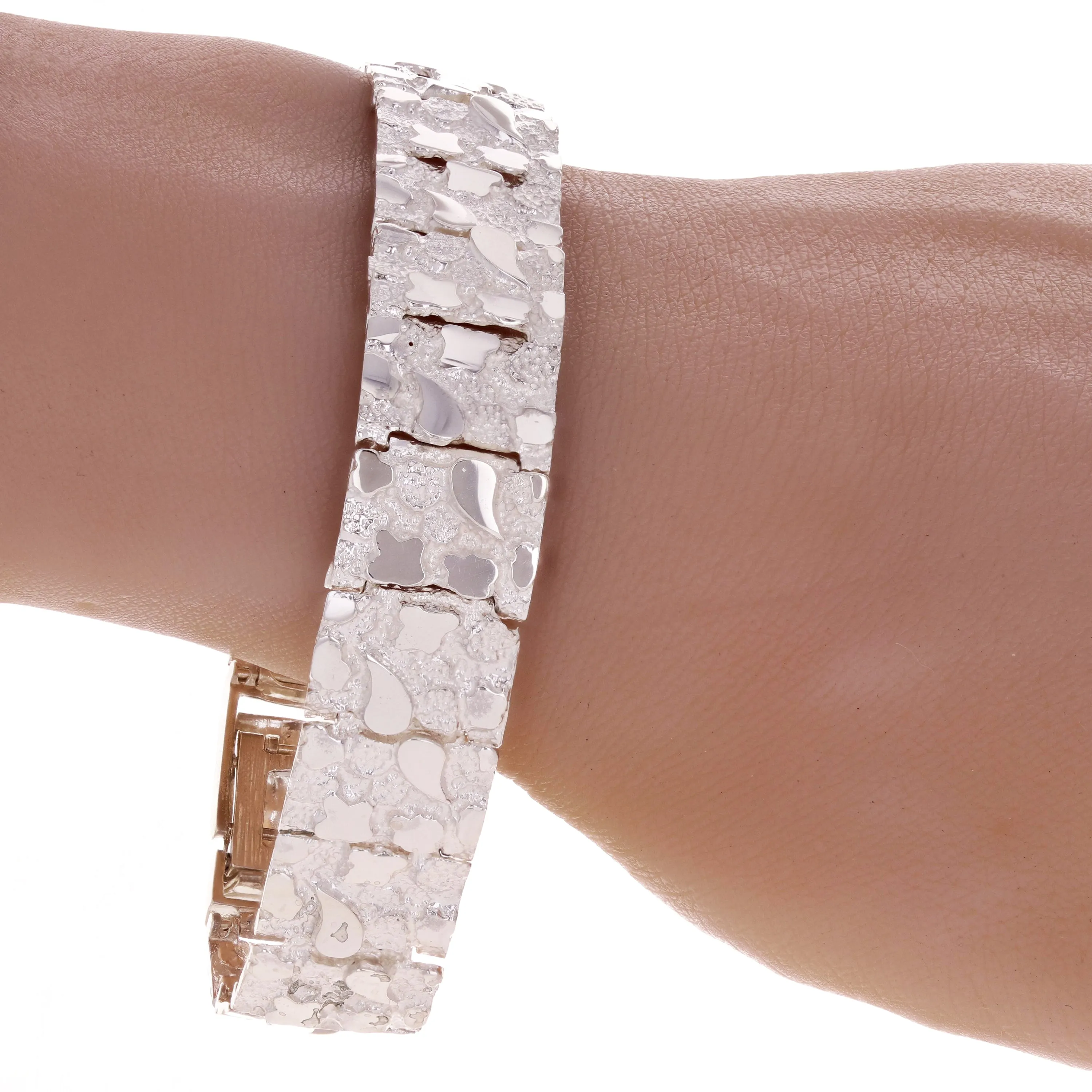 925 Sterling Silver Solid Nugget Bracelet 9" 15mm 38 grams Adjustable