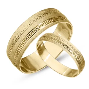 9ct Yellow Gold and White Gold Personalised Weeding Set, Moon Dust and Diamond Cut effect
