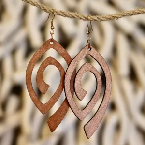 Abstract Wooden Swirl Earrings – Artistic & Lightweight