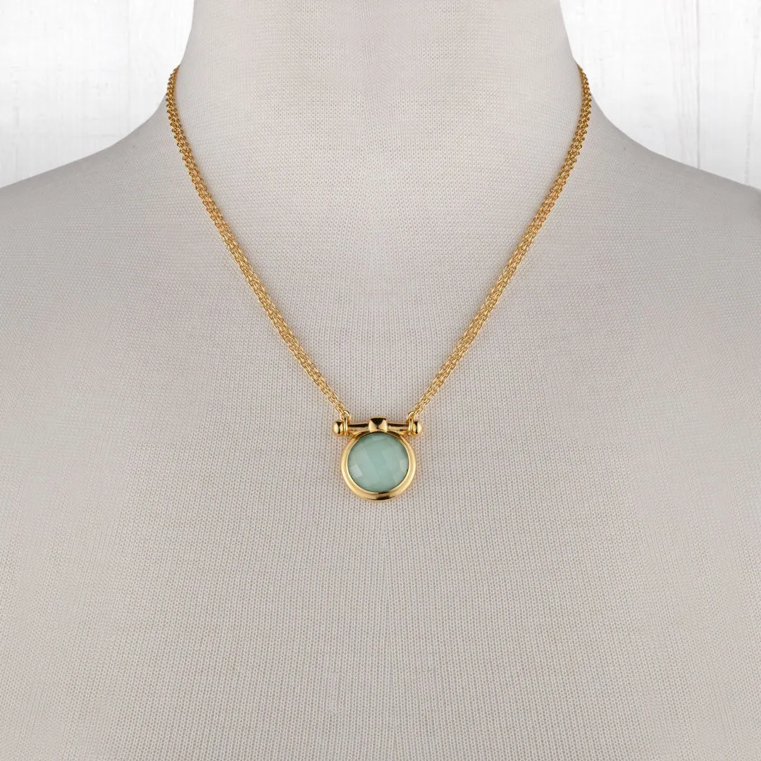 Adele Equestrian Horse Bit Necklace Aqua Chalcedony & 14K Gold Vermeil