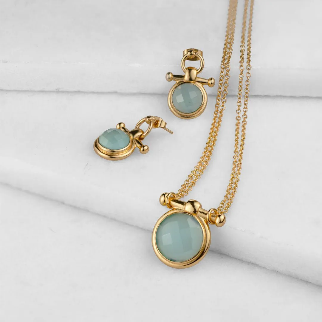 Adele Equestrian Horse Bit Necklace Aqua Chalcedony & 14K Gold Vermeil
