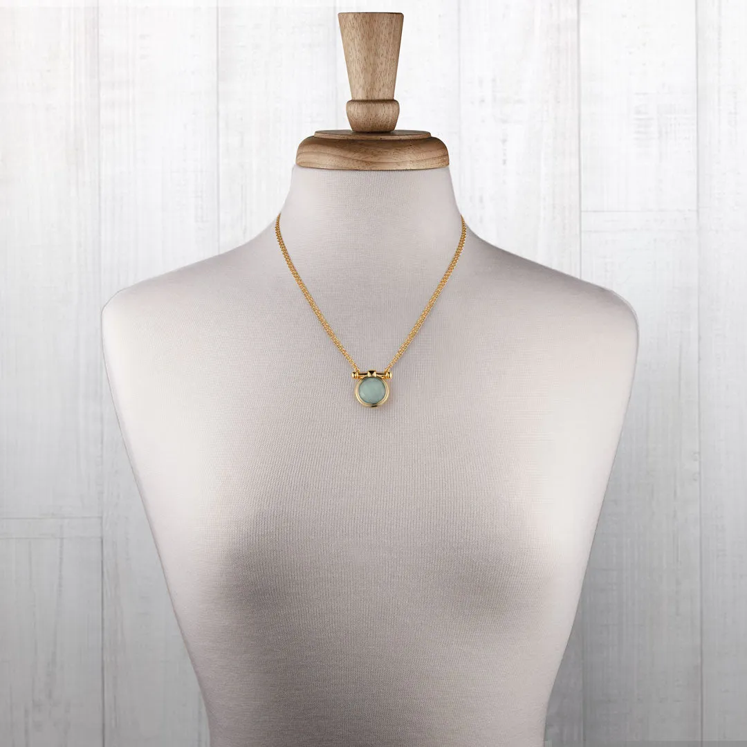 Adele Equestrian Horse Bit Necklace Aqua Chalcedony & 14K Gold Vermeil