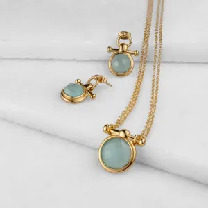 Adele Equestrian Horse Bit Necklace Aqua Chalcedony & 14K Gold Vermeil