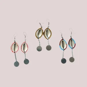 African Maasai Bead Cowrie Dangle Earring Set