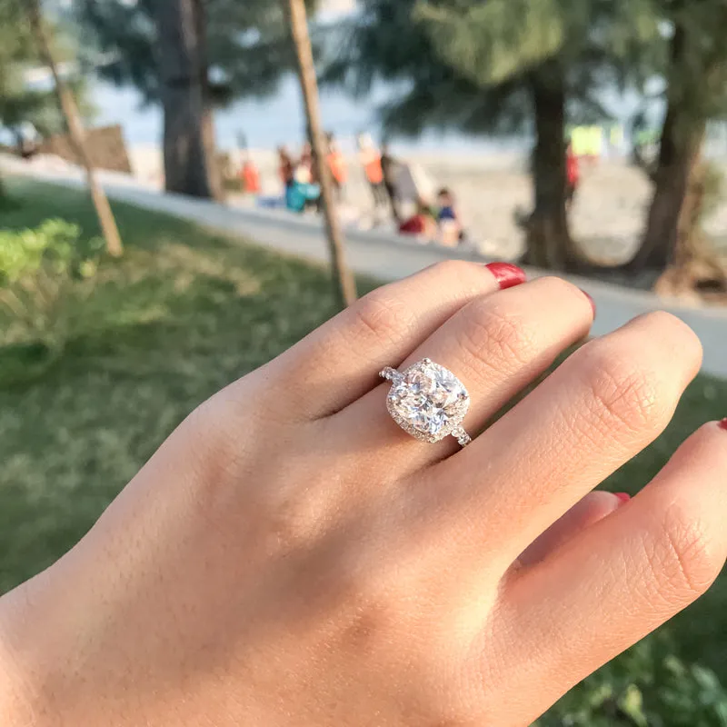 Ainuoshi Classic Cushion Created White Diamond 3PC Rings