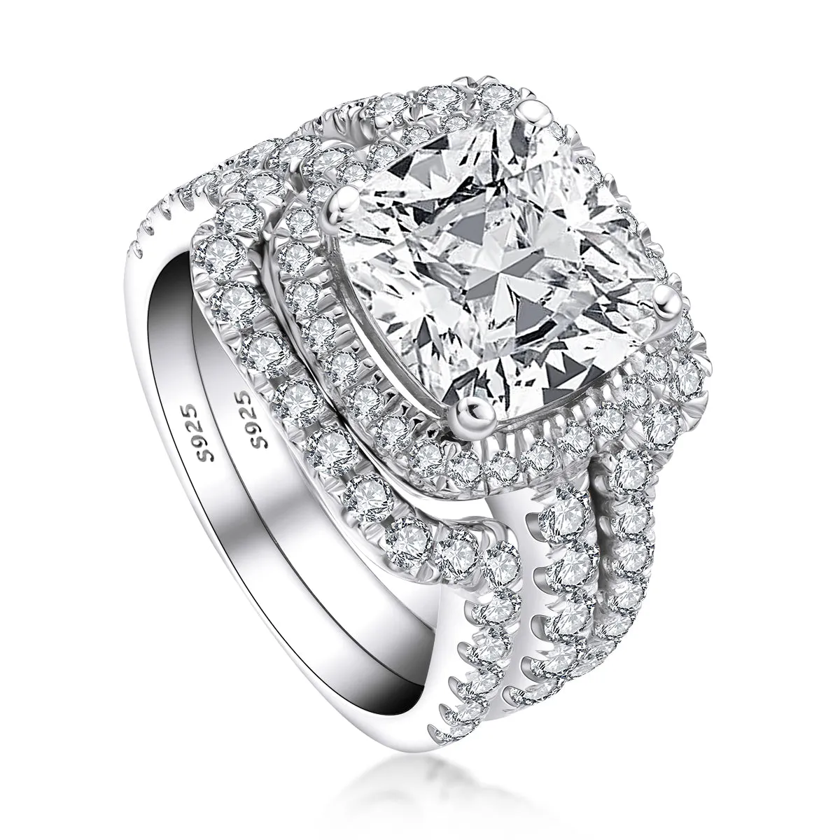 Ainuoshi Classic Cushion Created White Diamond 3PC Rings