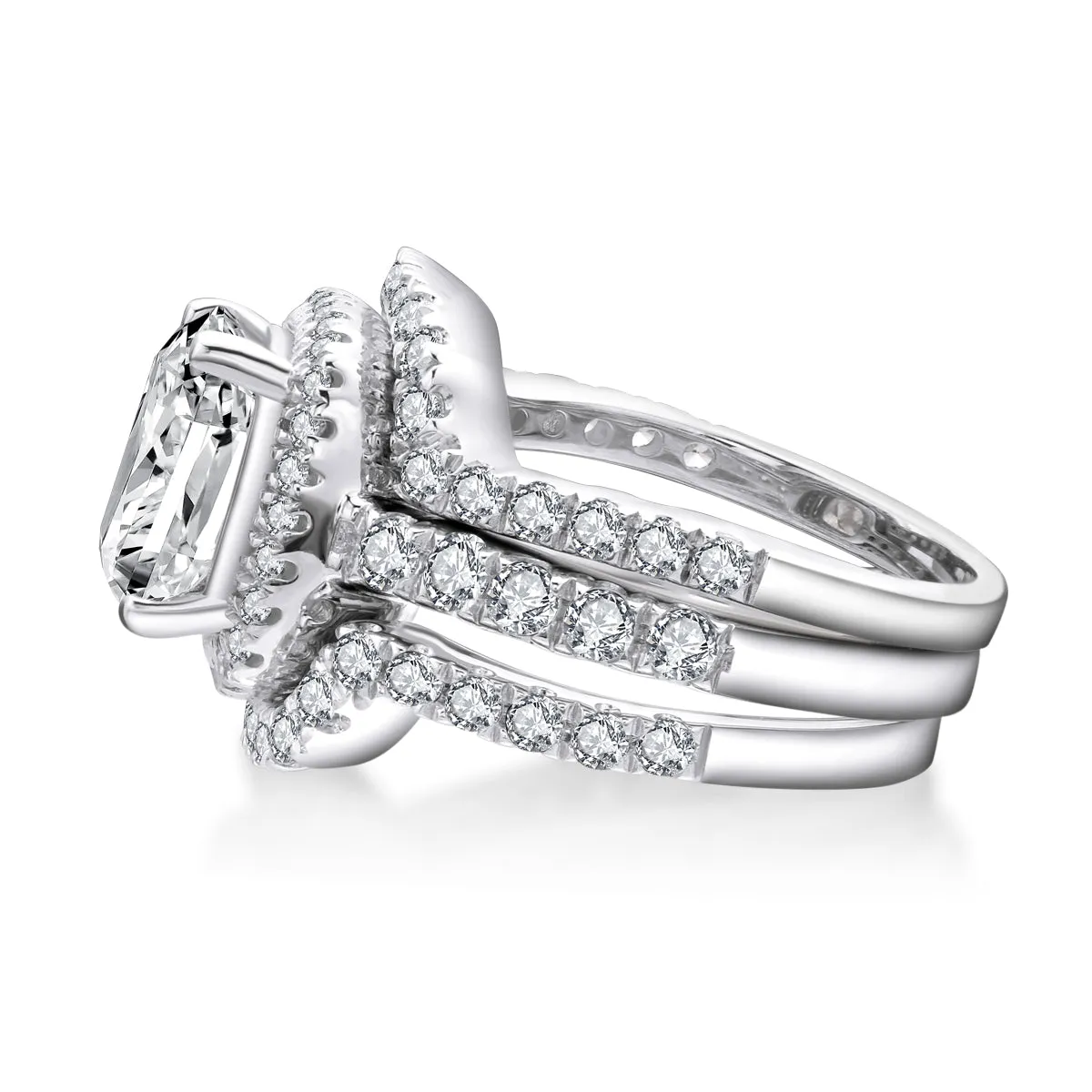 Ainuoshi Classic Cushion Created White Diamond 3PC Rings