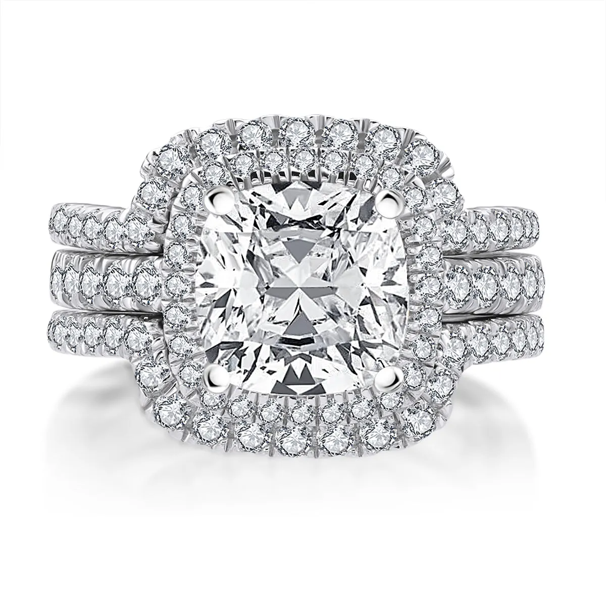 Ainuoshi Classic Cushion Created White Diamond 3PC Rings