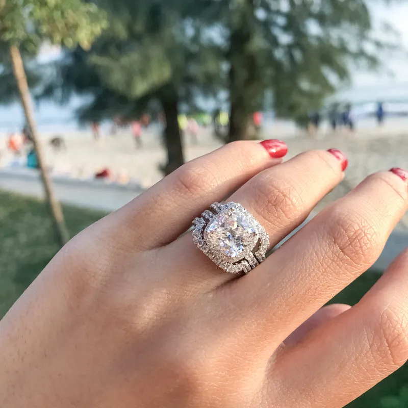 Ainuoshi Classic Cushion Created White Diamond 3PC Rings