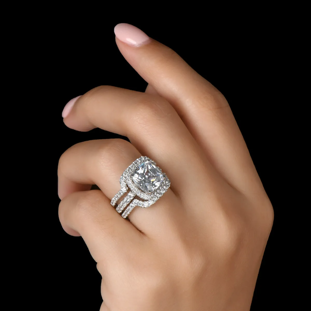 Ainuoshi Classic Cushion Created White Diamond 3PC Rings