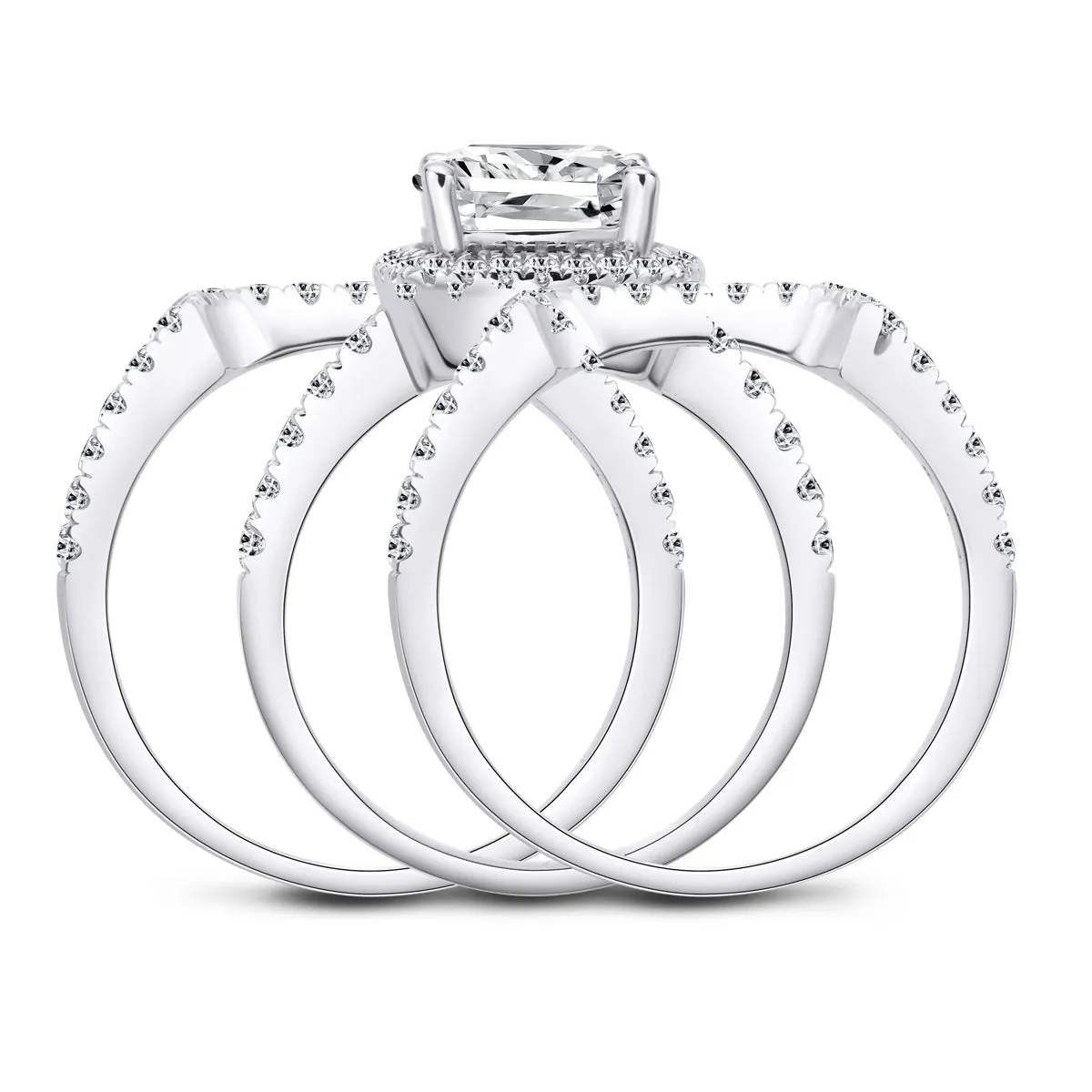 Ainuoshi Classic Cushion Created White Diamond 3PC Rings