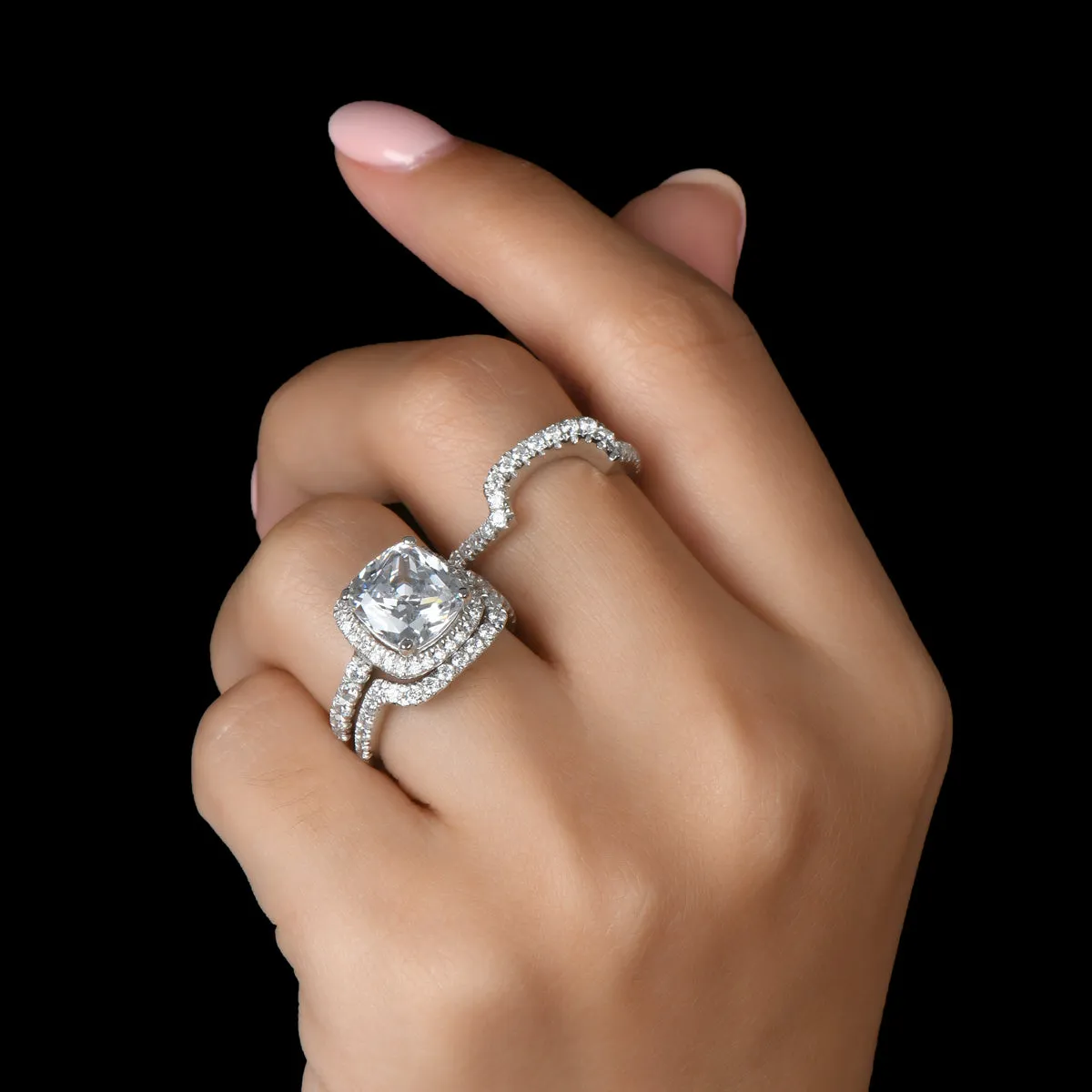 Ainuoshi Classic Cushion Created White Diamond 3PC Rings