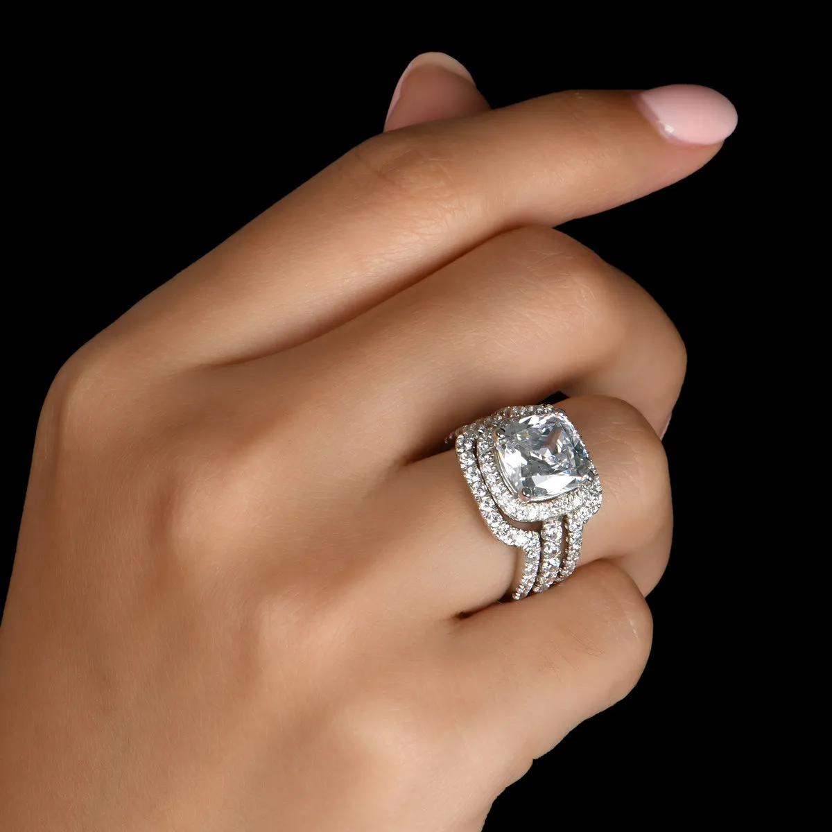 Ainuoshi Classic Cushion Created White Diamond 3PC Rings