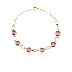 Amethyst and Geometric Diamond Link Bracelet
