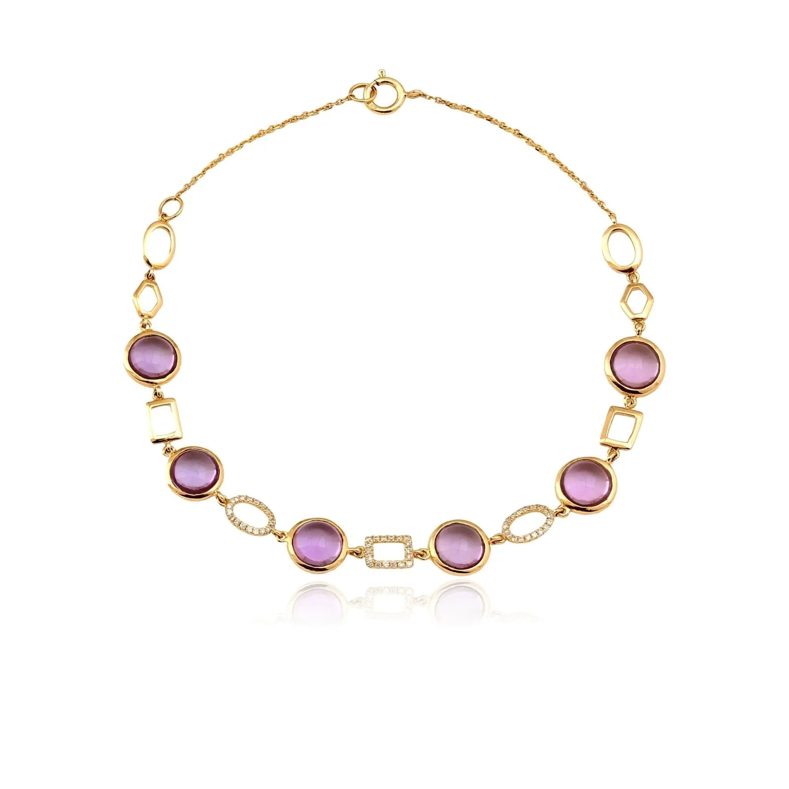 Amethyst and Geometric Diamond Link Bracelet