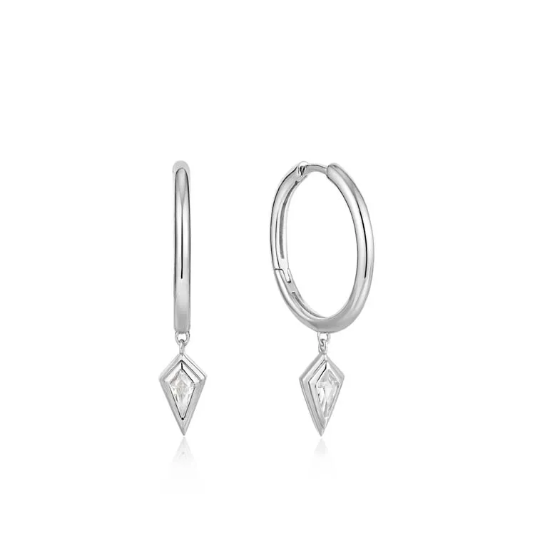 Ania Haie Silver Sparkle Drop Pendant Hoop Earrings