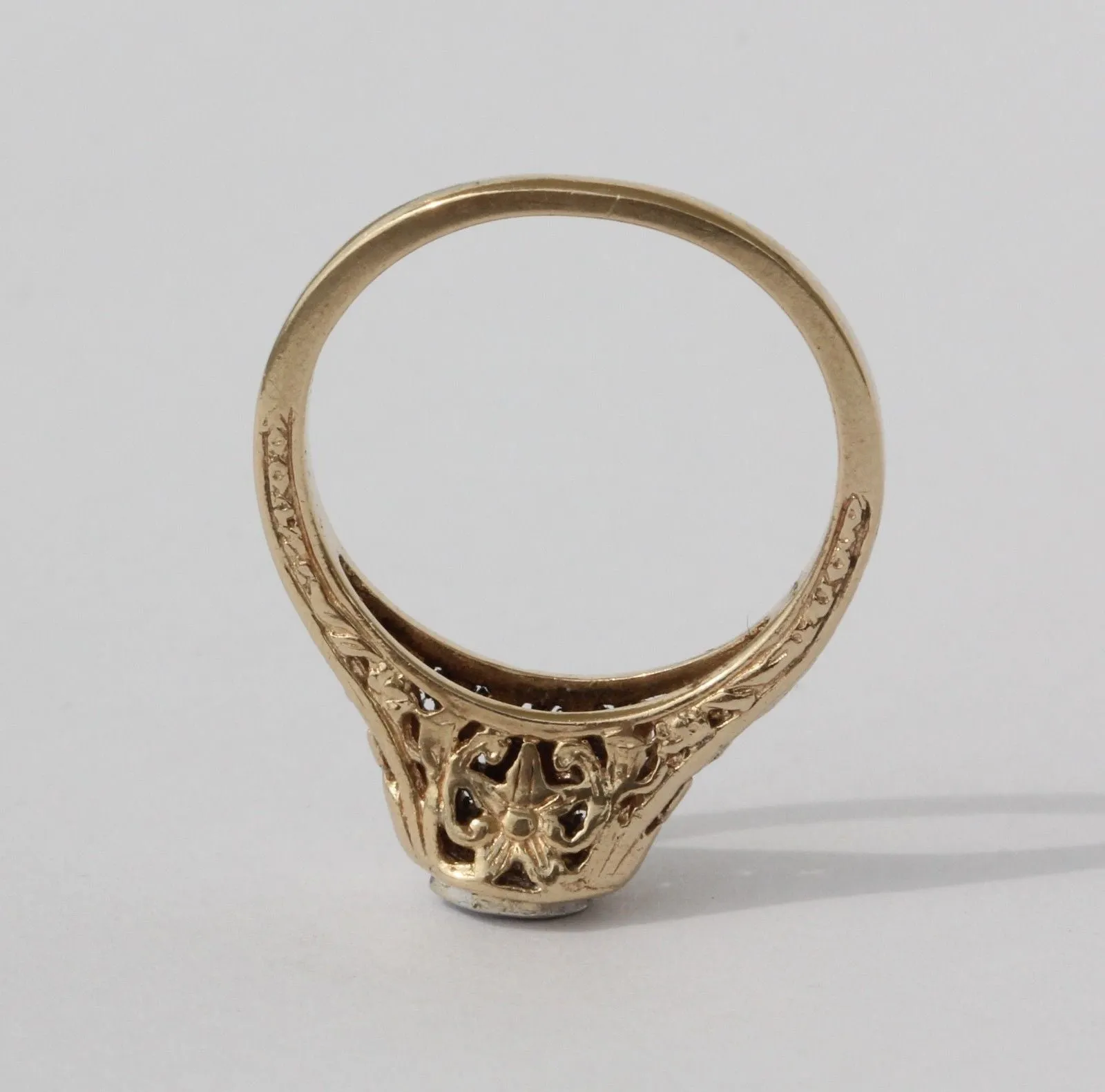 Antique Art Nouveau 14KT Gold Floral Design Diamond Engagement Ring Size 6.5