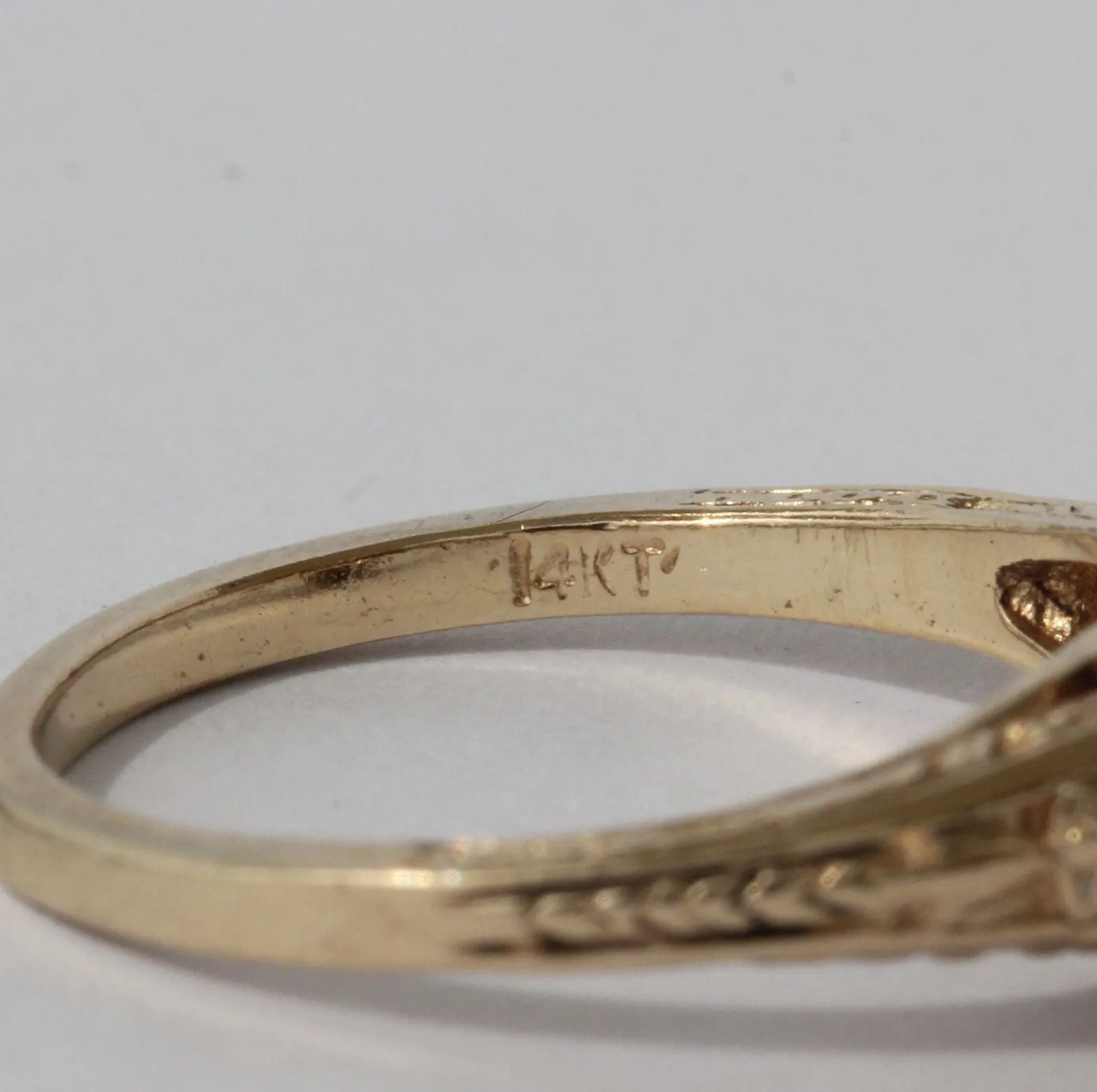 Antique Art Nouveau 14KT Gold Floral Design Diamond Engagement Ring Size 6.5