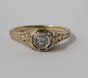 Antique Art Nouveau 14KT Gold Floral Design Diamond Engagement Ring Size 6.5