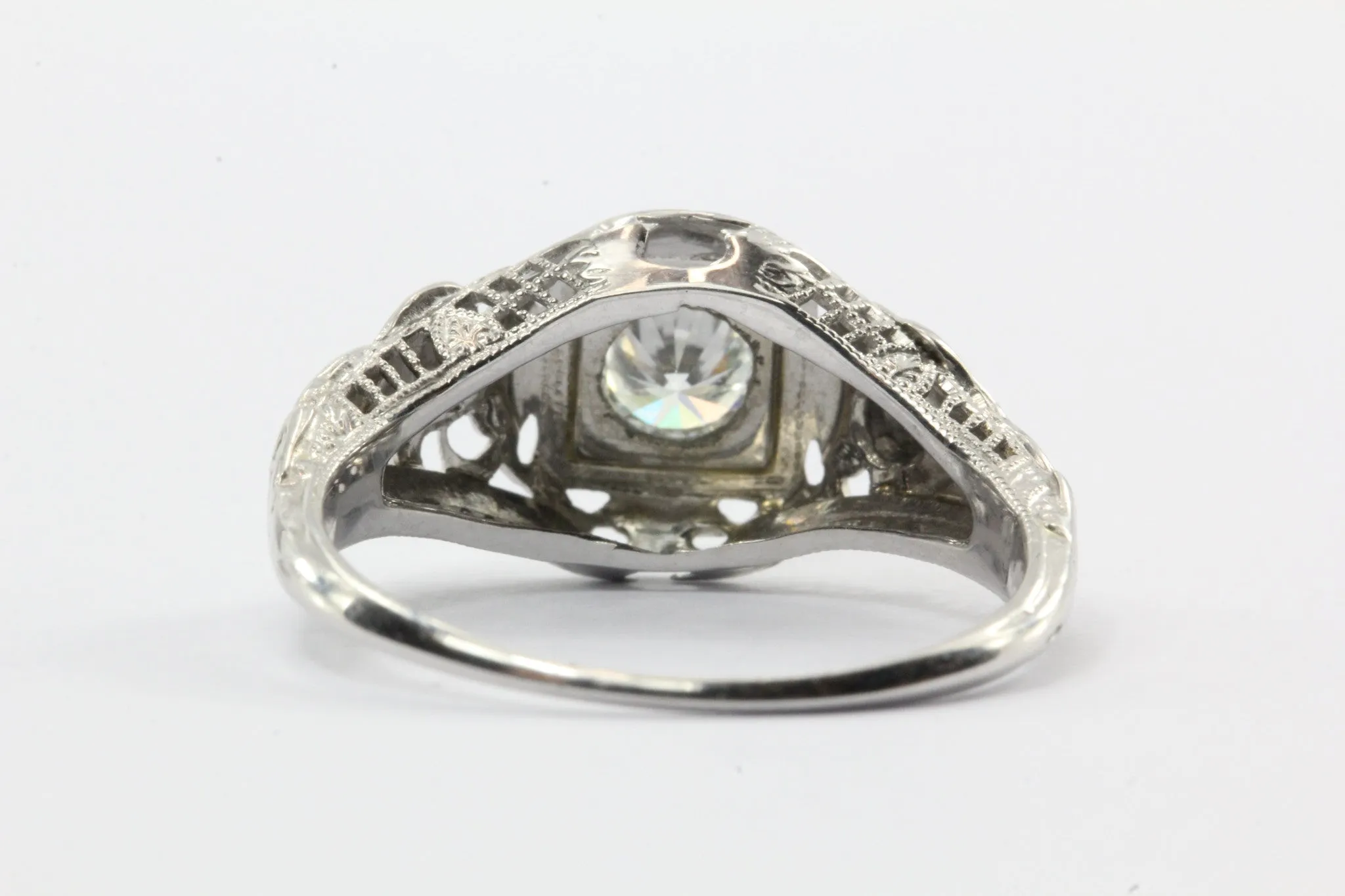 Antique Art Nouveau Figural 18K White Gold Angel Diamond Engagement Ring