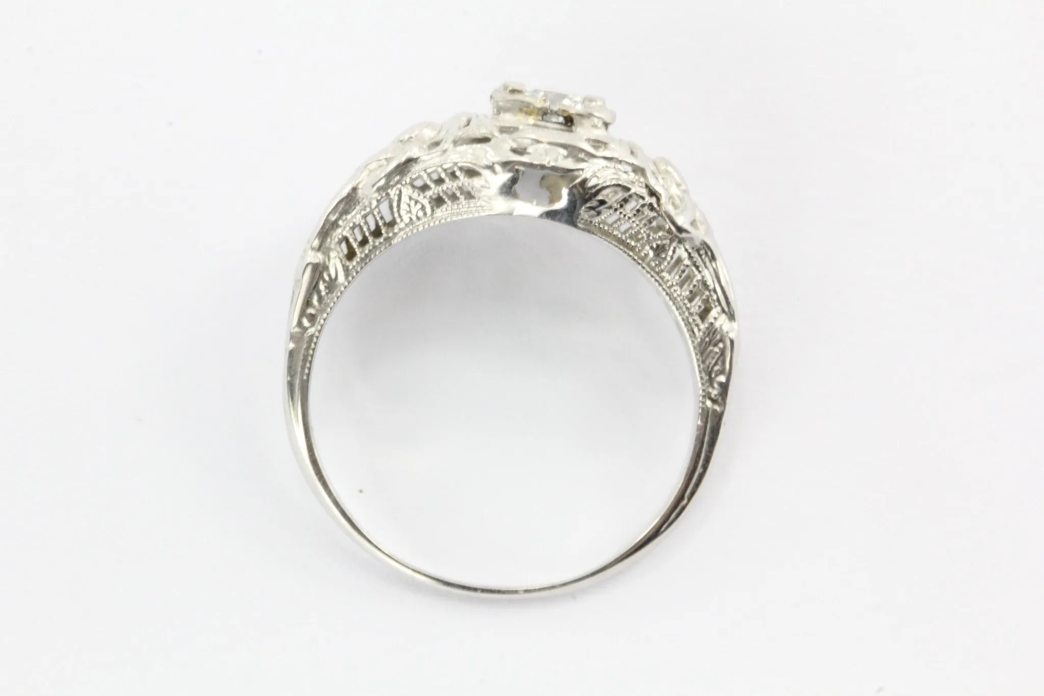 Antique Art Nouveau Figural 18K White Gold Angel Diamond Engagement Ring