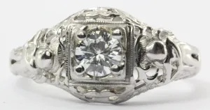 Antique Art Nouveau Figural 18K White Gold Angel Diamond Engagement Ring