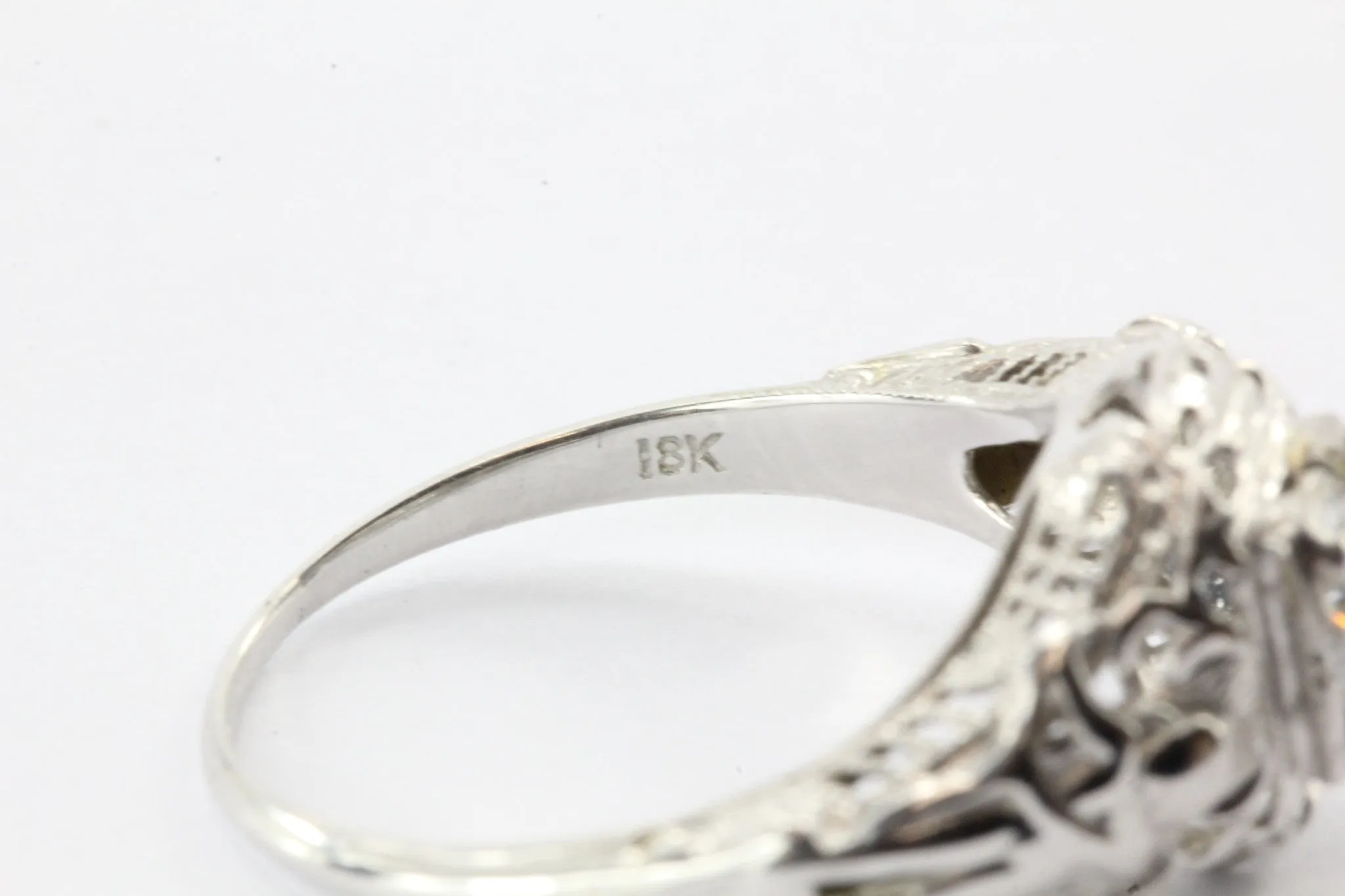 Antique Art Nouveau Figural 18K White Gold Angel Diamond Engagement Ring