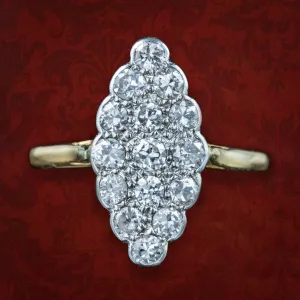 Antique Edwardian Diamond Navette Cluster Ring 1.06ct Total
