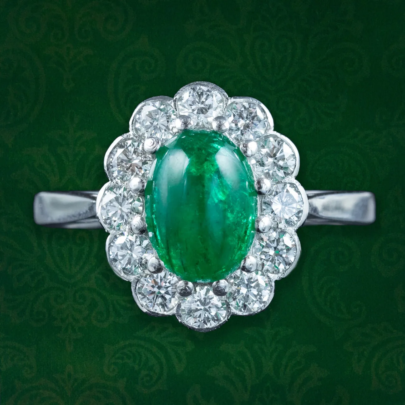Antique Edwardian Emerald Diamond Daisy Cluster Ring 1.7ct Emerald