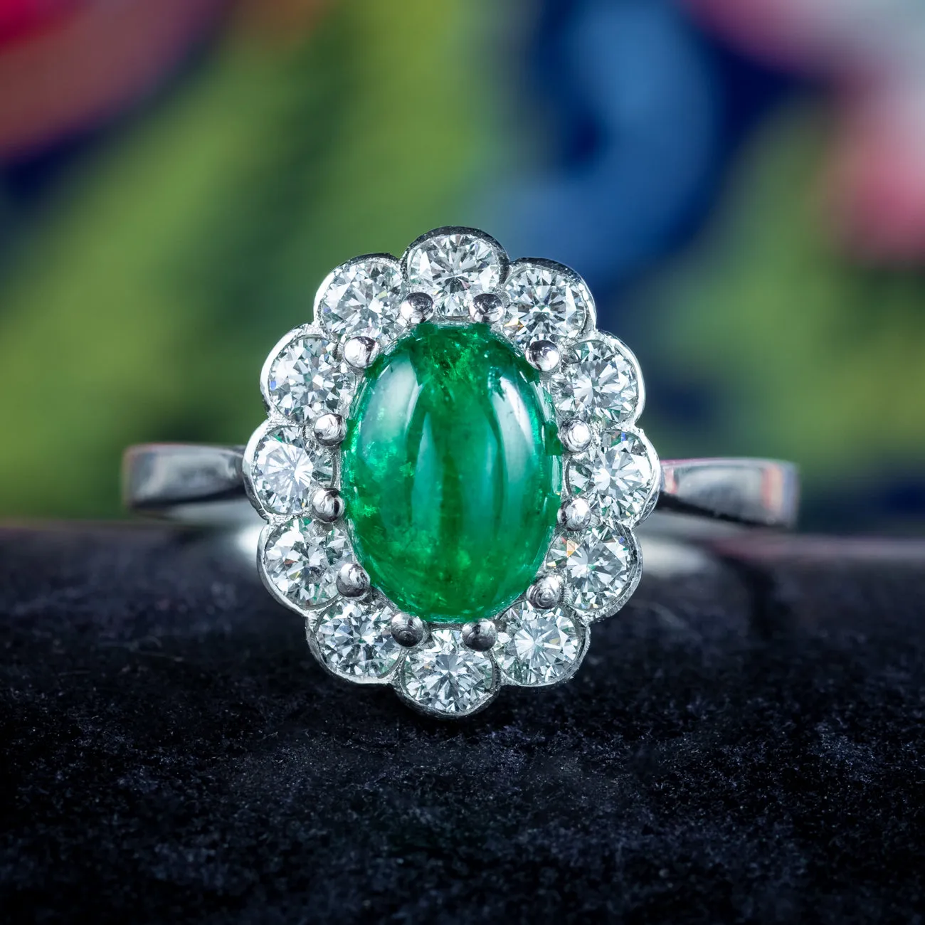 Antique Edwardian Emerald Diamond Daisy Cluster Ring 1.7ct Emerald