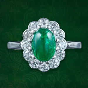 Antique Edwardian Emerald Diamond Daisy Cluster Ring 1.7ct Emerald
