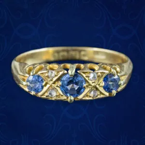 Antique Edwardian Sapphire Diamond Ring Dated 1918