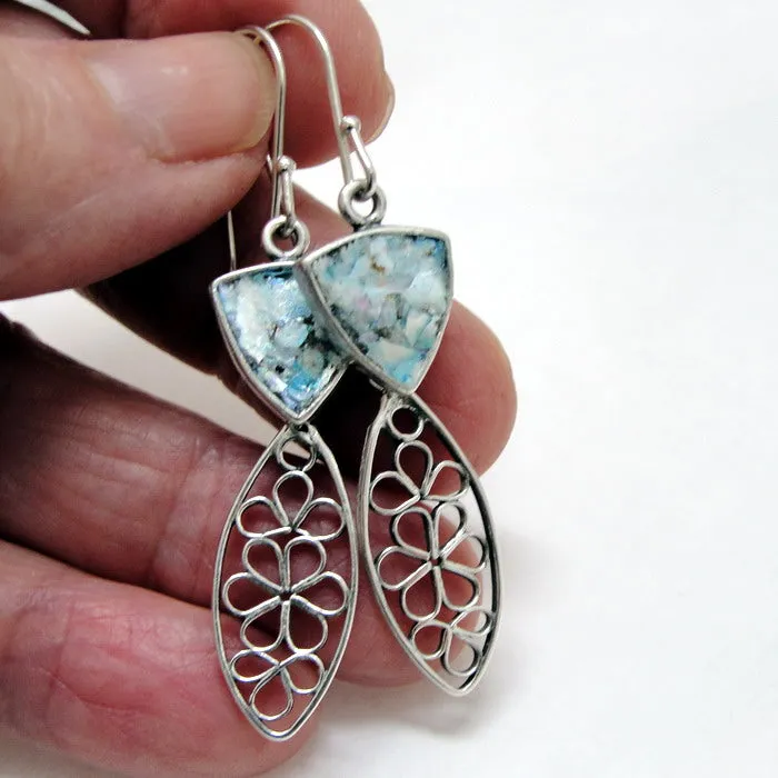 Antique Roman Glass Earrings 925 Sterling Silver Art Hadar Designers (as 417214)
