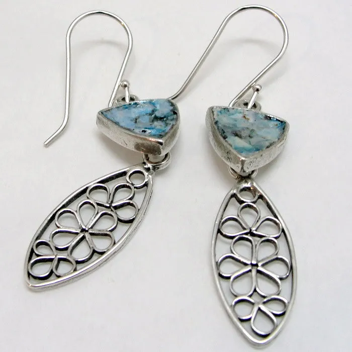 Antique Roman Glass Earrings 925 Sterling Silver Art Hadar Designers (as 417214)