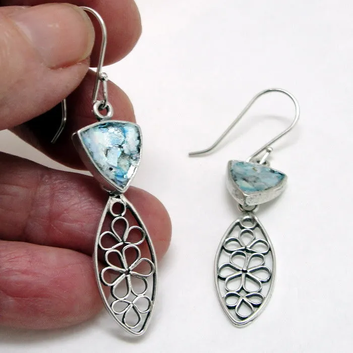 Antique Roman Glass Earrings 925 Sterling Silver Art Hadar Designers (as 417214)