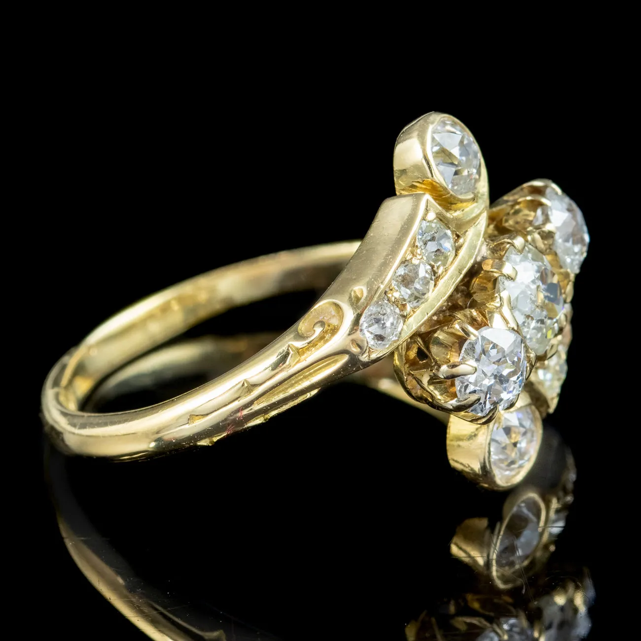 Antique Victorian Diamond Cluster Twist Ring 1ct Total