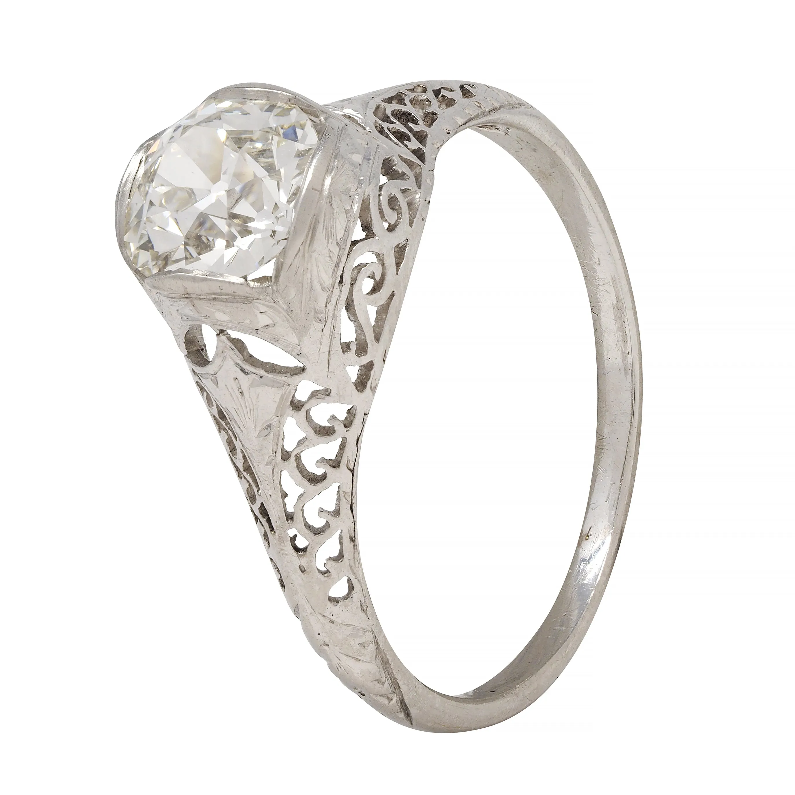 Art Deco 1.17 CTW Diamond Platinum Arching Scroll Antique Engagement Ring